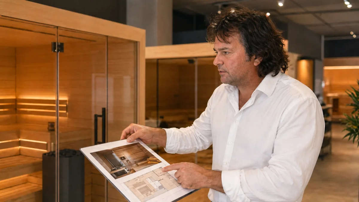 Sauna-Beratung mit Fachberater im Showroom Wien